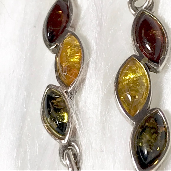 925 Sterling Genuine Mulicolor Green Yellow Honey Baltic Amber Dangle Ea… - Picture 3 of 8